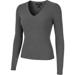 Harolds Womens Charcoal Gray Ribbed V-Neck Cotton Long Sleeve Sweater Size S‎